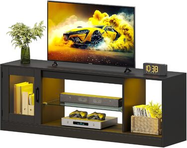 Тумба під ТБ YITAHOME з RGB-підсвічуванням, білий колір, 106x50x35 см. Тумба під телевізор з полицями та скляною полицею для телевізорів до 43 дюймів. Підходить для вітальні та спальні.