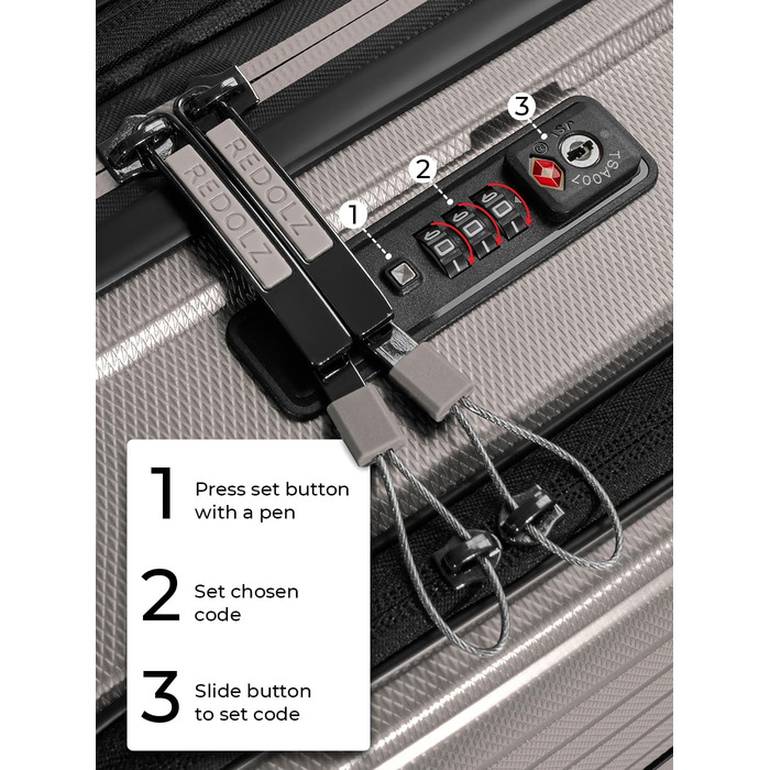 Набір валіз REDOLZ Essentials 14: S (55 см), M (66 см), L (77 см) з відділом для ноутбука, розширюваний, 4 колеса, TSA, Coffee Grey Metallic