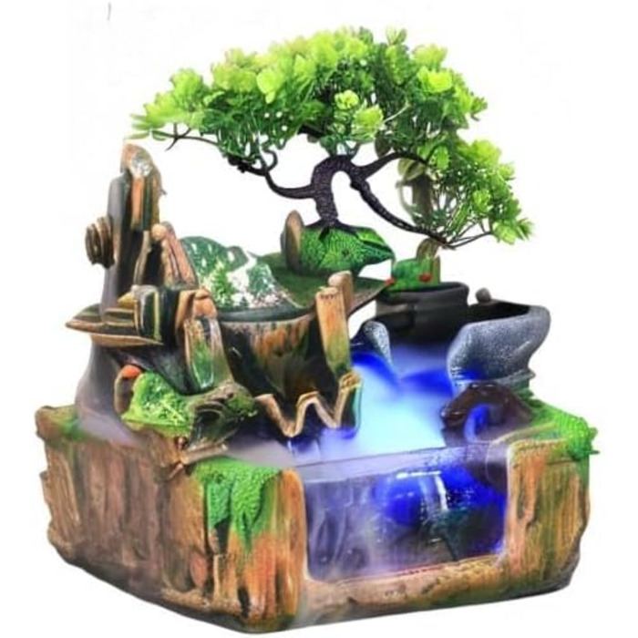 Фонтан HarBin-Star для дому та саду з LED-підсвіткою, водоспад, туман, кришталева куля, зелена рослина, десктопний фонтан, 34 x 24 x 34 см