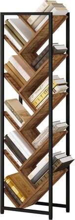 Книжкова шафа у формі дерева, стояча полиця з 10 рівнями економії простору, книжкова шафа відкрита, полиця для книг CD Вітальня Офіс, з металевим каркасом, виготовлений з матеріалу на основі дерева, чорний світлий дуб