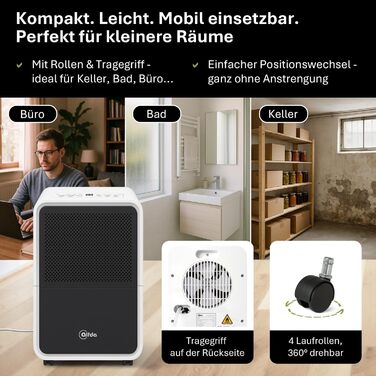 Електричний осушувач повітря AEF2000 - 20 л/день, до 30 м², тихий, з автовимкненням, гігростат, сенсорне дисплеї - для спальні та ванної кімнати