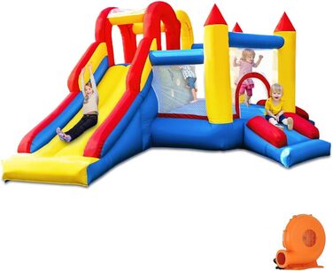 Надувний замок для дітей з насосом, міцний матеріал, для 3-4 дітей, ігровий намет для дому (315x245x194 см)