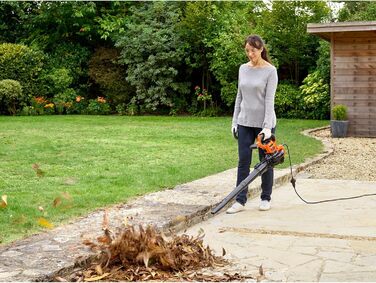 Black+Decker 3-в-1 електропристрій для прибирання листя BEBLV301 (3000 Вт) з подрібнювачем, решетом та мішком-рюкзаком 72л - висока швидкість видуву та регульована потужність всмоктування