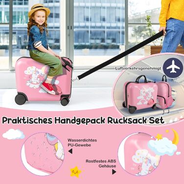 Дитяча валіза DREAMADE для сидіння, 2 шт. Дитяча валіза з рюкзаком 1812, дитячий багажний візок для подорожей, дорожній візок дитячий візок (єдиноріг)