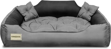 Ліжко для собак KingDog з подушками 115x95 см сіро-чорне