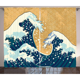Японська хвильова штора ABAKUHAUS, Морський шторм, 280 x 175 см, темно-синьо-жовтий