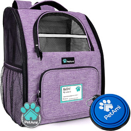 Розкішний рюкзак для домашніх тварин PetAmi для маленьких кішок і собак, цуценят, вентильований дизайн, двосторонній вхід, функції безпеки м'яка задня опора / подорожі походи, прогулянки на свіжому повітрі (ерікавіолет)