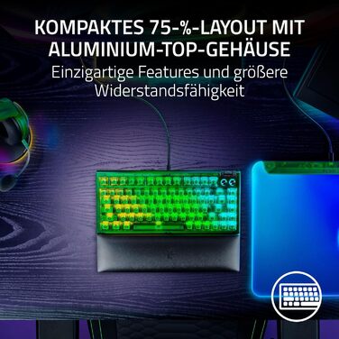 Механічна ігрова клавіатура Razer BlackWidow V4 75% з RGB підсвічуванням та Hot-swap - Оранжеві тактильні перемикачі, US Layout, Phantom Green Edition