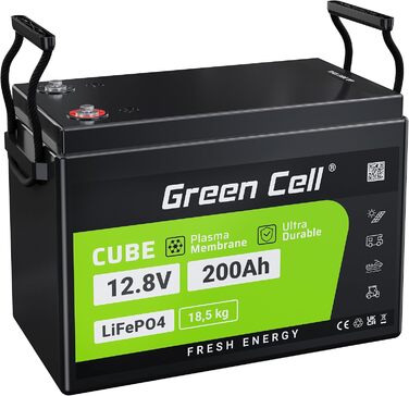 Акумулятор Green Cell LiFePO4 200Ah 12,8 В, літієва батарея 2560 Втгод з BMS, термін служби 10 років, 5500 циклів