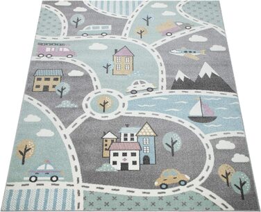 Дитячий килим Paco Home з вуличною тематикою, ігровий килим для дитячої кімнати, сірого кольору, Розмір (діаметр 200 см круглий, зелений)