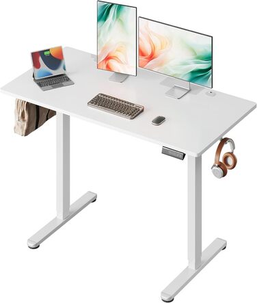 Регульований стіл Devaise 100x60 см з однією стільницею та тихим мотором, стіл для стояння та сидіння з функцією пам'яті на 3 положення, ергономічний комп'ютерний стіл для офісу, білий (120x60 см, білий)