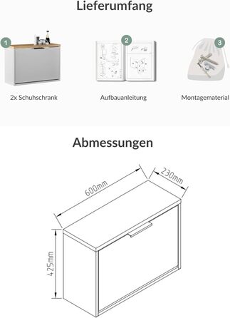 Взуттєва шафа Planetmöbel вузька з 6 полицями, комод для прихожей, коридору, гардеробу 60 x 23 x 118 см, білий сірий