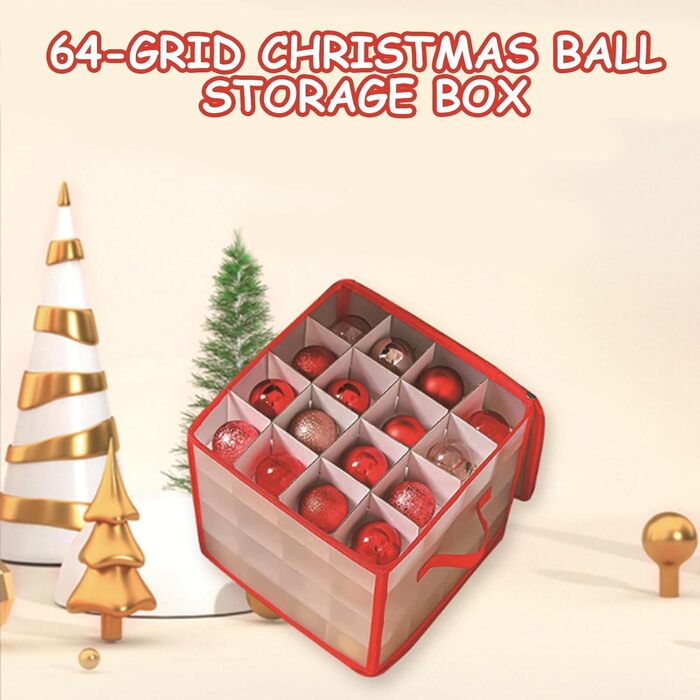 Коробка для зберігання 64 новорічних кулі - Складана сумка для прикрас - Регульовані перегородки та ручки - Пилсторостісна декор-коробка (2 шт.)