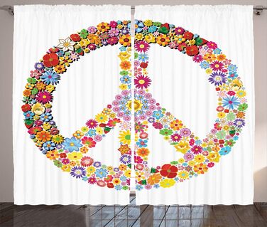 Сільська штора ABAKUHAUS Hippie в стилі рустик, квітковий символ миру, штора 280x175 см, різнокольорова