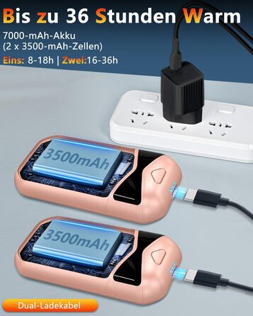 Електричні грілки для рук DDKJ 2 шт. 7000mAh з магнітом, 3 режими нагріву до 55°C, портативні, для дітей, чоловіків, жінок (рожевий)