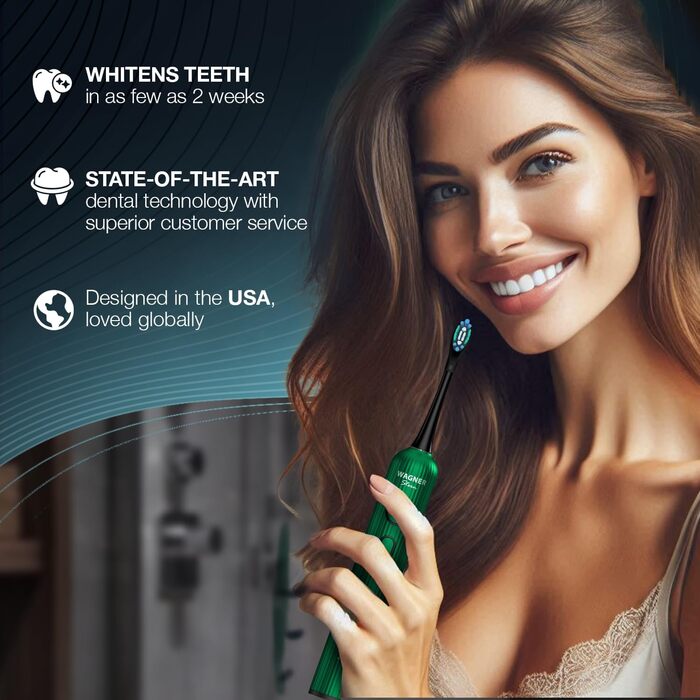 Електрична зубна щітка Wagner Stern VibroWave Plus з 4 насадками, водонепроникна IPX7 (Mint Mirage)