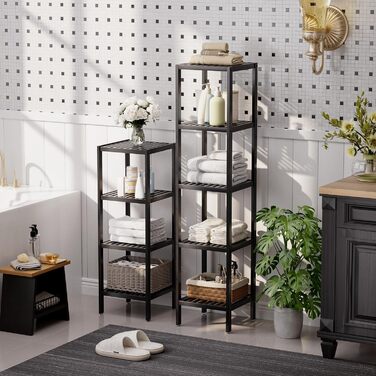 SMIBUY Поличка для ванної кімнати, 5 ярусів, бамбукова поличка, органайзер, багатофункціональна поличка для вітальні, спальні, кухні (Чорний)