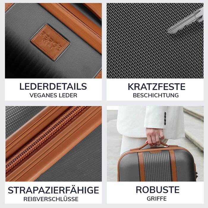 Набір валіз FERGÉ Milano 5-ти частинний: 3 валізи, сумка та органайзер для косметики - чорний (для ручної поклажі)