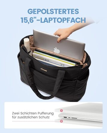 Сумка для ноутбука LOVEVOOK 15.6 дюймів, жіноча: шопер, велика робоча сумка, сумка-шоппер, для навчання, офісу, школи, чорна