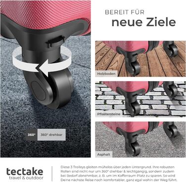 Набір валіз Tectake 3 шт. з ваговою та білгетом, M-L-XL, ABS, телескопічна ручка, червоний