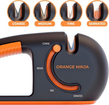 Точилка для ножів Orange Ninja 4-ступенева - преміум якість - для кухонних, кишенькових та зубчастих ножів | Sharp Pebble