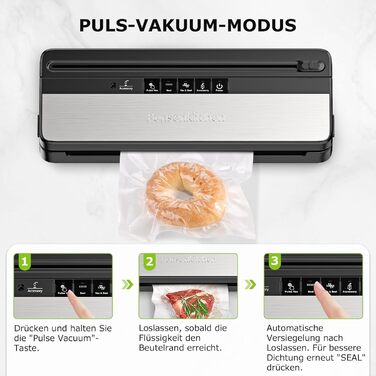 Вакууматор для продуктів Bonsenkitchen для сухих та вологих продуктів з вбудованим різачем, чорний (комплект з рулоном та пакетами)