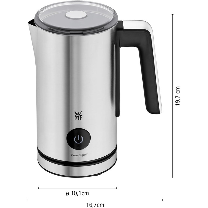 Електричний спінювач молока WMF Stelio, 500 Вт, 150-250 мл, антипригарне покриття, бездротовий, для гарячого та холодного молока, какао, cromargan матовий/сріблястий