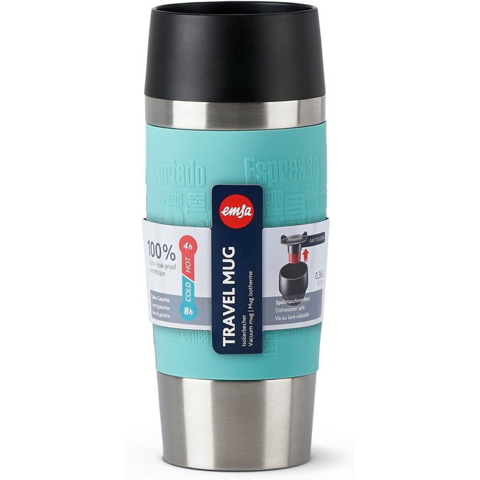 Термокружка Emsa Travel Mug Classic 360 мл, Mintgrün, з рукавом. Зберігає тепло 4 години, холод - 8 годин, 100% герметична.