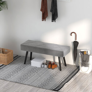 HOMCOM М'яка лавка Velvet Look Ліжко Лавка для передпокою X-Pattern до 120 кг Сіра 100x36x45 см для спальні