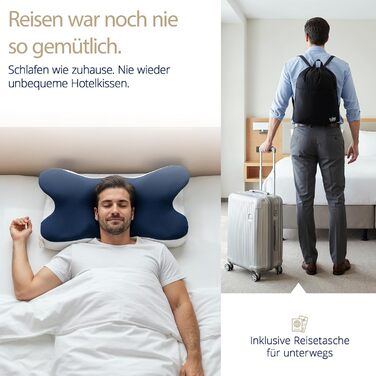Подушка для шиї Home Vibez® з піною з пам'яті ефекту, знімає біль у шиї та плечах, ергономічний дизайн, ортопедична підтримка шиї з охолоджуючим чохлом для будь-яких положень сну, з сумкою для подорожей