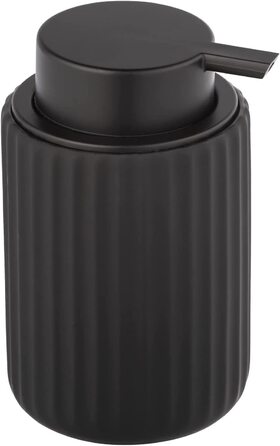 Дозатор рідкого мила WENKO Belluno, дозатор багаторазового використання для мила з високоякісної кераміки, дозатор мила з сучасною структурою канавок, м'який на дотик, матовий / чорний, Ø 8 х 13,5 см, об'єм наповнення 300 мл (чорний)