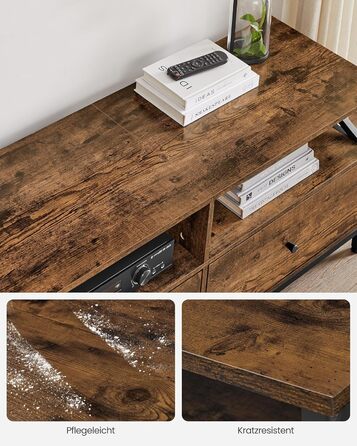 Тумба під телевізор VASAGLE до 80 дюймів, низька, з 3 шухлядами та 3 відкритими полицями, вітальня, металевий каркас, коричнево-чорний, 178x40x50 см