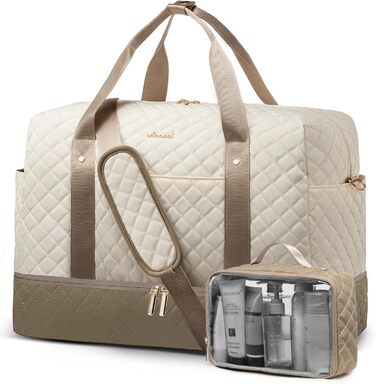 Спортивна сумка LOVEVOOK для жінок з відділом для ноутбука, 40L, з відділенням для взуття, Gym Bag, Travel Duffel, для подорожей, фітнесу, клініки, лікарні (Бежево-хакі)