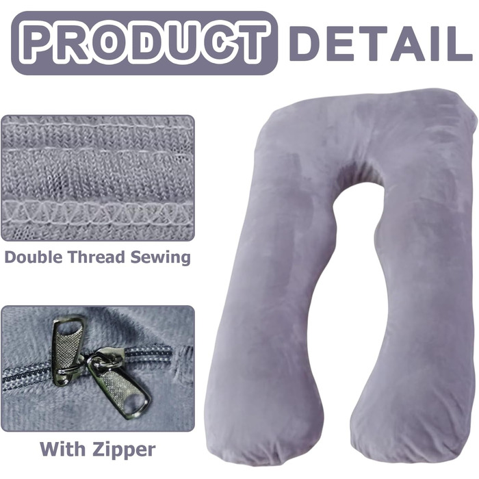 Наволочка на U-подібну подушку для вагітних та годування, бавовняна знімна наволочка для подушки для тіла, сіра, 140 x 80 см