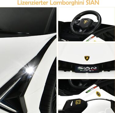 Дитячий електромобіль Lamborghini 12V COSTWAY з пультом, MP3, радіо, музикою та LED-фарами, для дітей 3-8 років, білий