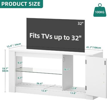 Тумба під телевізор YITAHOME з RGB-підсвіткою, білий колір, 106.5 x 34 x 51 см, для телевізорів до 43 дюймів
