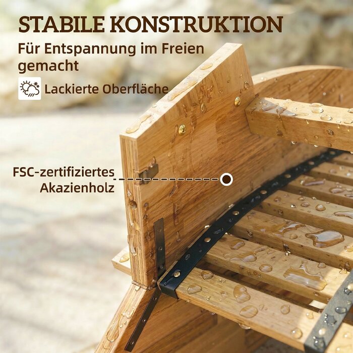 Шезлонг садовий розкладний з акації, ергономічний, з ламелями S-подібної форми, 60 x 156 x 77 см