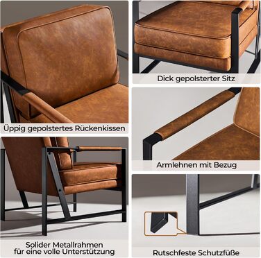 Крісло-реклакс Yaheetech з металевим каркасом та штучною шкірою, світло-коричневе