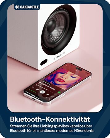 Акустична система Oakcastle BK100 Bluetooth 5.4, 60W 2.0 Hi-Fi поличні колонки для телевізора (HDMI ARC) та ПК, білі, з пультом