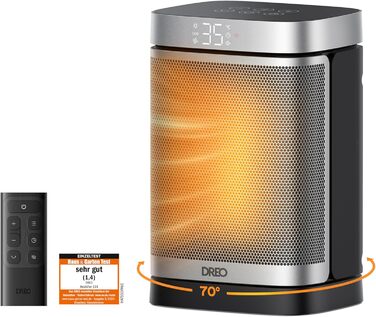 Електричний обігрівач Dreo з термостатом, 1500W, керамічний, тихий, з осциляцією, ECO-режим, таймер 12 годин, захист від перегріву та перекидання, срібний