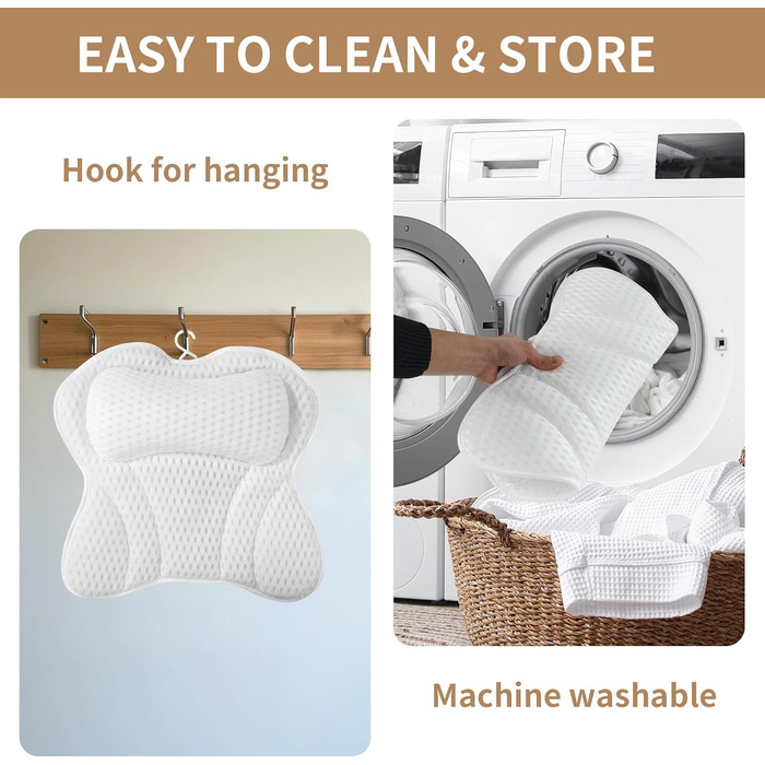 Подушка для ванни 4D сітка з присосками, біла - підтримка шиї, плечей, голови та спини для релаксації