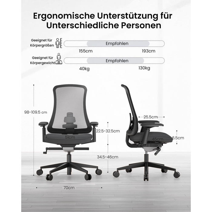 Офісний стілець ProtoArc Flexer Pro чорний з регулюванням глибини сидіння та дихаючою спинкою