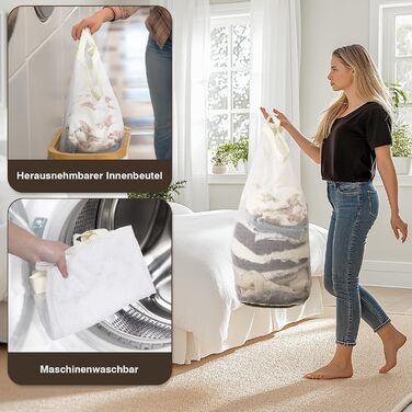 Вузький кошик для білизни з кришкою, 75L, складний, для спальні, ванної, пральні, дитячої кімнати, бежевий