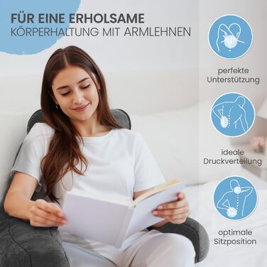 Подушка для спини ELONEO з підлокітниками – для ліжка та дивана. Зробить підтримку спини, голови та шиї більш комфортною (з роликом для шиї)