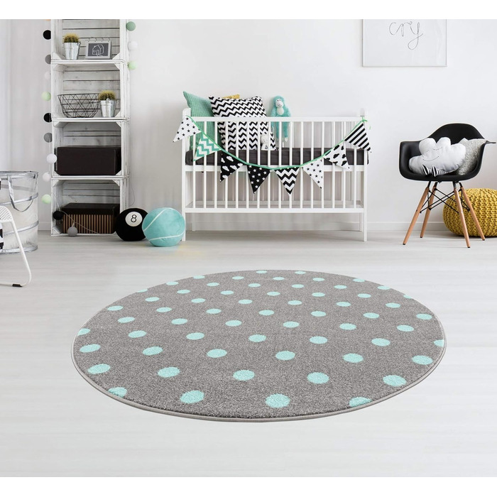 Дитячий килимок Кола Dots у сріблясто-сірому м'яті (круглий 100 см)