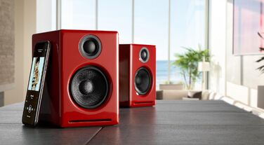 Бездротовий динамік Audioengine A2 HD, aptX HD Bluetooth, стерео 60 Вт (червоний, настільний комп'ютер)