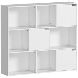 Стелаж HOMCOM з 9 відсіками, 3 дверцятами, 6 відкритими полицями, для вітальні, спальні, виготовлений з ДСП, білий