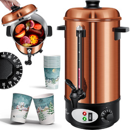 KESSER® Глювайновий котел 8л з нержавіючої сталі, 10 склянок, термостат, автомат для глінтвейну, гарячих напоїв, чайник, дозатор гарячої води, автоклав, індикатор рівня, кран, сріблястий