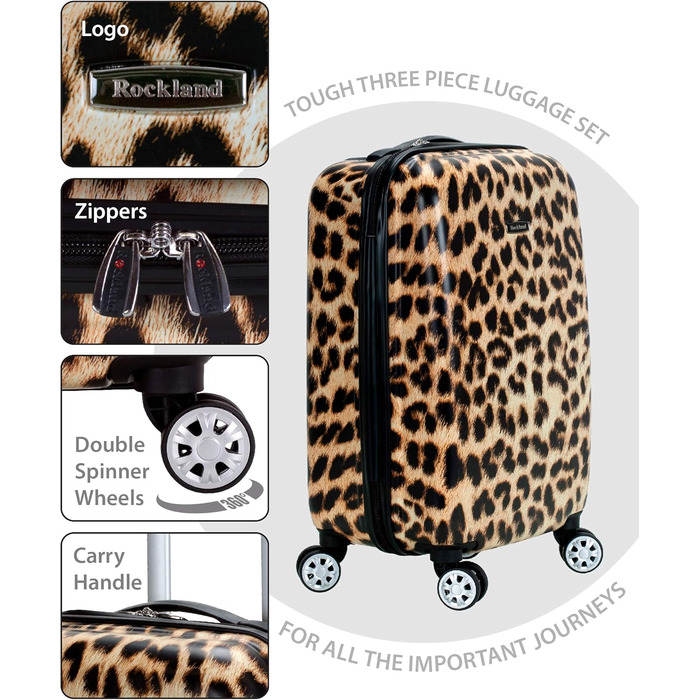 Набір валіз Rockland Safari Leopard, 3 шт (20/24/28 дюймів), жорсткий корпус, спіннер