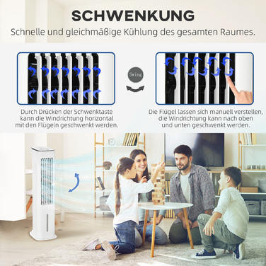 Повітряний охолоджувач 2-в-1 з водяним охолодженням, 5л резервуар для води, таймер на 12 годин, для приміщення до 20 м²